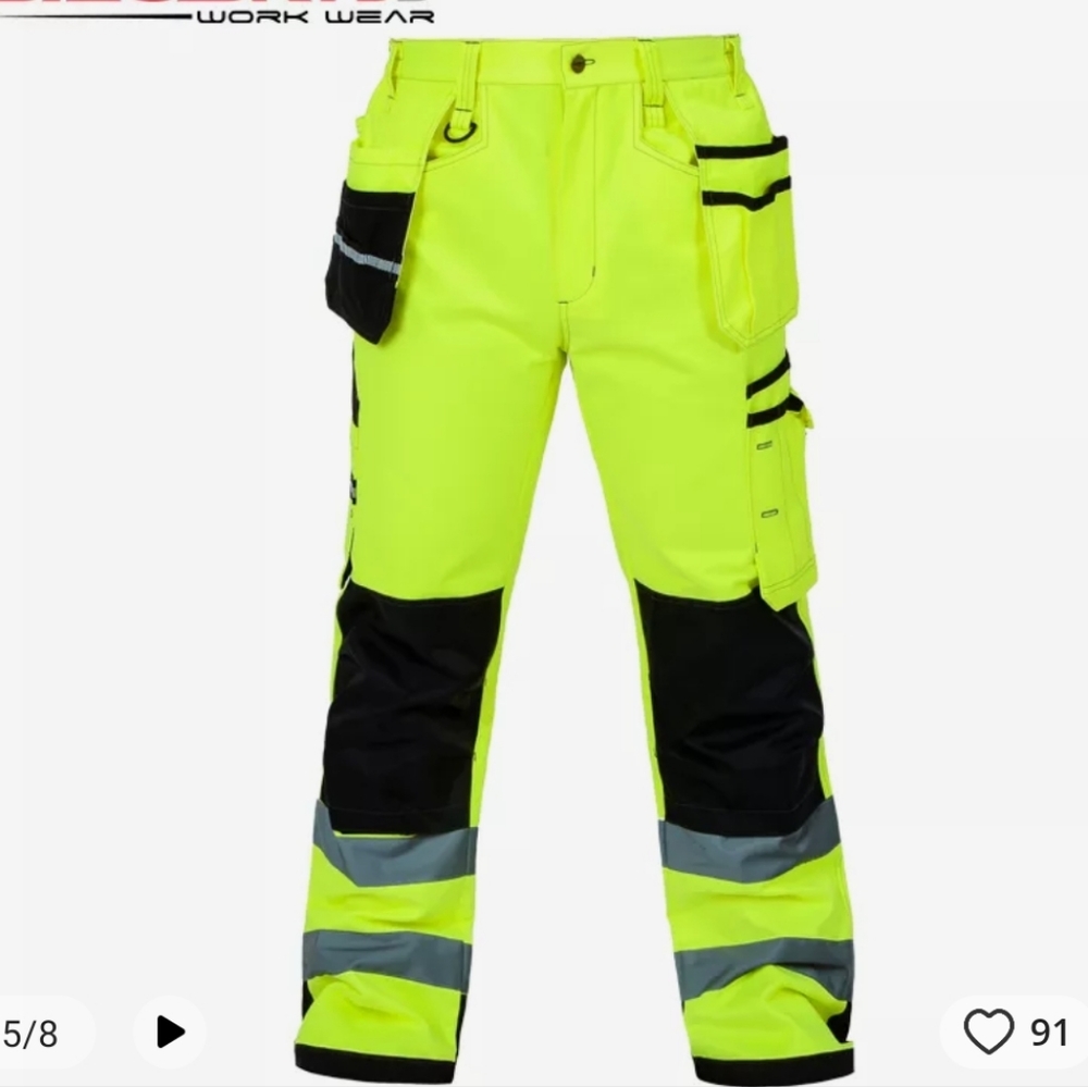 Neon Green Cargo Work Pants Construction Labor Work